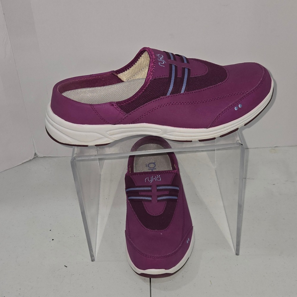 Ryka Womens 10W Purple Leather Fabric Slip On Mule Walking Shoes Maze AC893
